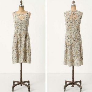 Anthro Fan Cut Idris Cream Flora Silk Dress